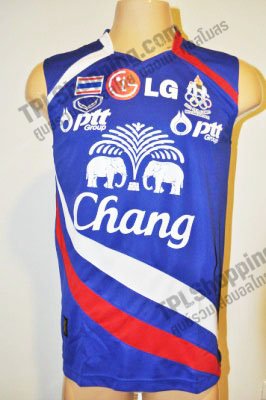 เสื้อบอลไทย เสื้อฟุตบอลไทย เสื้อซ้อมทีมชาติไทยแขนกุด เสื้อทีมชาติไทย ซีเกมส์ ครั้งที่ 26 ปี 2011 สีน้ำเงิน