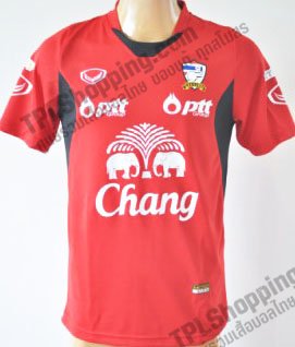 เสื้อบอลไทย เสื้อฟุตบอลไทย เสื้อทีมชาติไทย เสื้ออุ่นเครื่องทีมชาติไทย เสื้อแข่งทีมชาติไทย ปี 2012-2013 แกรนด์สปอร์ต (Grand Sport) ชุดเกมส์อุ่นเครือง สีแดง
