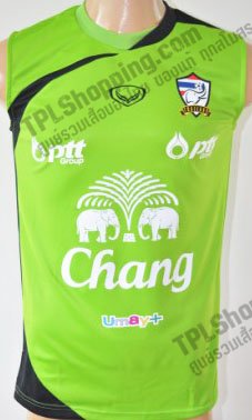 เสื้อบอลไทย เสื้อฟุตบอลไทย เสื้อซ้อมทีมชาติไทย เสื้อทีมชาติไทย แขนกุด 2012-2013 แกรนด์สปอร์ต สีเขียว