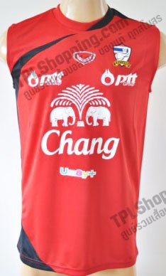 เสื้อบอลไทย เสื้อฟุตบอลไทย เสื้อซ้อมทีมชาติไทย เสื้อทีมชาติไทย แขนกุด 2012-2013 แกรนด์สปอร์ต สีแดง