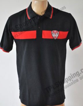 เสื้อบอลไทย เสื้อฟุตบอลไทย เสื้อโปโลเอสซีจี เมืองทอง ปี 2012-2013 สีดำคาดแดง