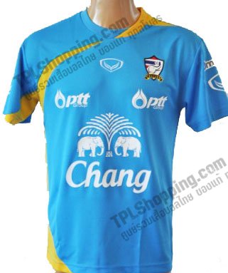 เสื้อบอลไทย เสื้อฟุตบอลไทย เสื้อซ้อมทีมชาติไทย เสื้อทีมชาติไทย เสื้ออุ่นเครื่องฟุตซอลทีมชาติไทย 2012-2013 แกรนด์สปอร์ต สีฟ้า