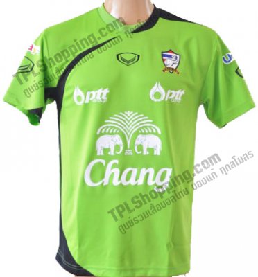 เสื้อบอลไทย เสื้อฟุตบอลไทย เสื้อซ้อมทีมชาติไทย เสื้อทีมชาติไทย เสื้ออุ่นเครื่องฟุตซอลทีมชาติไทย 2012-2013 แกรนด์สปอร์ต สีเขียว