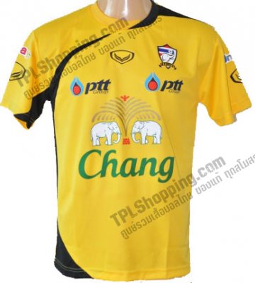 เสื้อบอลไทย เสื้อฟุตบอลไทย เสื้อซ้อมทีมชาติไทย (เสื้อฟุตซอลทีมชาติไทย เสื้อทีมชาติไทย เสื้ออุ่นเครื่องฟุตซอลทีมชาติไทย) 2012-2013 แกรนด์สปอร์ต สีเหลือง