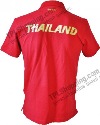 เสื้อบอลไทย เสื้อฟุตบอลไทย เสื้อโปโลทีมชาติไทย Grand Sport ปี 2012 สีแดง สกรีน THAILAND สีทอง