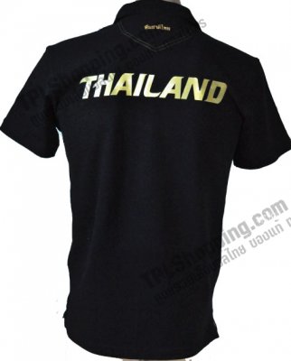 เสื้อบอลไทย เสื้อฟุตบอลไทย เสื้อโปโลทีมชาติไทย Grand Sport ปี 2012 สีดำ สกรีน THAILAND สีทอง