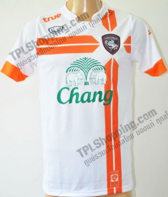 เสื้อบอลไทย เสื้อฟุตบอลไทย เสื้อสุพรรณบุรี เอฟซี ปี 2013-2014 ทีมเยือน สีขาว สปอนเซอร์ครบ