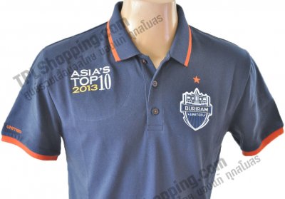 เสื้อบอลไทย เสื้อฟุตบอลไทย เสื้อโปโลบุรีรัมย์ ยูไนเต็ด ปีฤดูกาล 2013-2014 ปัก ASIA'S TOP 10 สีกรมท่า Limited Edition