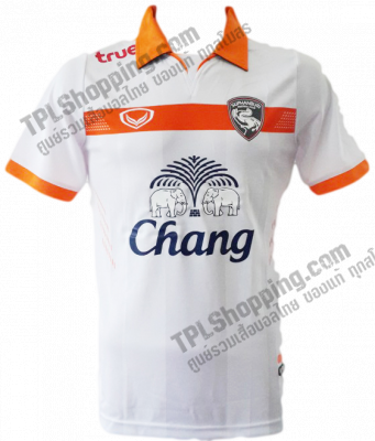 เสื้อบอลไทย เสื้อฟุตบอลไทย เสื้อสุพรรณบุรี เอฟซี ปี 2014-2015 ทีมเยือน สีขาว สปอนเซอร์ครบ