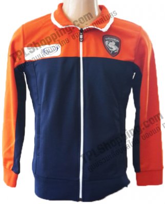 เสื้อบอลไทย เสื้อฟุตบอลไทย เสื้อวอร์มสุพรรณบุรี เอฟซี ปี 2014-2015 สีส้มกรมท่า