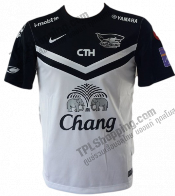 เสื้อบอลไทย เสื้อฟุตบอลไทย เสื้อชลบุรี เอฟซี 2014-2015 ทีมเยือน สีขาว สปอนเซอร์ครบ