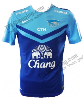 เสื้อบอลไทย เสื้อฟุตบอลไทย เสื้อชลบุรี เอฟซี 2014-2015 ทีมเหย้า สปอนเซอร์ครบ