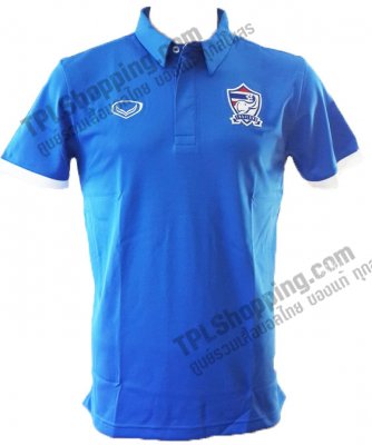 เสื้อบอลไทย เสื้อฟุตบอลไทย เสื้อโปโลทีมชาติไทย Grand Sport ปี 2014 สีน้ำเงิน เสื้อ Staff ทีมชาติไทย
