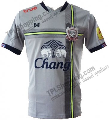 เสื้อบอลไทย เสื้อฟุตบอลไทย เสื้อสุพรรณบุรี เอฟซี ปี 2015-2016 ทีมเยือน สีเทา สปอนเซอร์ครบ