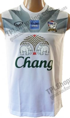 เสื้อบอลไทย เสื้อฟุตบอลไทย เสื้อซ้อมทีมชาติไทย แขนกุด 2015-2016 สีขาว