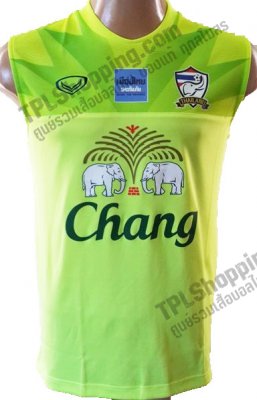 เสื้อบอลไทย เสื้อฟุตบอลไทย เสื้อซ้อมทีมชาติไทย แขนกุด 2015-2016 สีเขียว