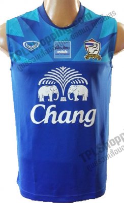 เสื้อบอลไทย เสื้อฟุตบอลไทย เสื้อซ้อมทีมชาติไทย แขนกุด 2015-2016 สีน้ำเงิน