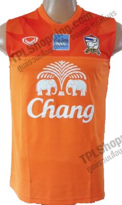 เสื้อบอลไทย เสื้อฟุตบอลไทย เสื้อซ้อมทีมชาติไทย แขนกุด 2015-2016 สีส้ม