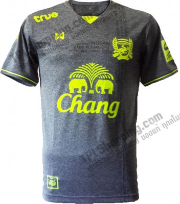 เสื้อบอลไทย เสื้อฟุตบอลไทย เสื้อสุพรรณบุรี เอฟซี ปี 2016-2017 ทีมเยือน สีเทา สปอนเซอร์ครบ