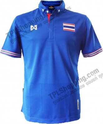 เสื้อบอลไทย เสื้อฟุตบอลไทย เสื้อโปโลเชียร์ทีมชาติไทย Warrix 2016 สีน้ำเงิน(เพิ่มธงชาติ) รุ่น PW01