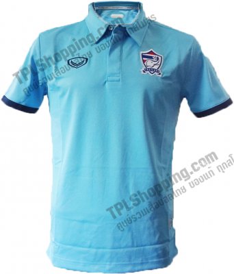 เสื้อบอลไทย เสื้อฟุตบอลไทย เสื้อโปโลทีมชาติไทย Grand Sport ปี 2014 สีฟ้าอ่อน เสื้อ Staff ทีมชาติไทย