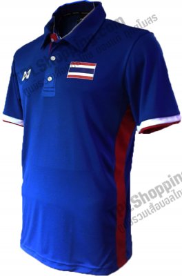 เสื้อบอลไทย เสื้อฟุตบอลไทย เสื้อโปโลเชียร์ทีมชาติไทย Warrix 2016 สีน้ำเงิน(เพิ่มธงชาติ) รุ่น PW02