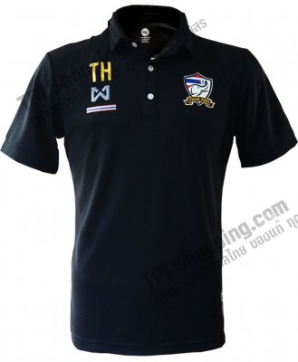 เสื้อบอลไทย เสื้อฟุตบอลไทย เสื้อเชียร์ทีมชาติไทย Warrix 2016 สีดำ เพิ่มโลโก้ทีมชาติไทย,ธงชาติ,ชื่อย่อ รุ่น PWB04 (ชื่อย่อเปลี่ยนได้แจ้งที่ช่อง Remark