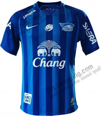 เสื้อบอลไทย เสื้อฟุตบอลไทย เสื้อชลบุรี เอฟซี 2017 ทีมเหย้า สีน้ำเงิน สปอนเซอร์ครบ