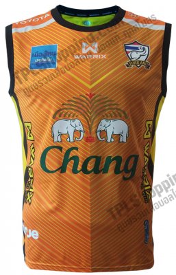 เสื้อบอลไทย เสื้อฟุตบอลไทย เสื้อซ้อมทีมชาติไทย แขนกุด Warrix TS01 2017 สีส้ม ล่าสุด