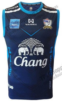 เสื้อบอลไทย เสื้อฟุตบอลไทย เสื้อซ้อมทีมชาติไทย แขนกุด Warrix TS01 2017 สีน้ำเงินเข้ม ล่าสุด