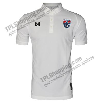 เสื้อบอลไทย เสื้อฟุตบอลไทย เสื้อเชียร์ทีมชาติไทย Warrix 2018 สีขาว โลโก้ทีมชาติแบบใหม่ แบบปัก