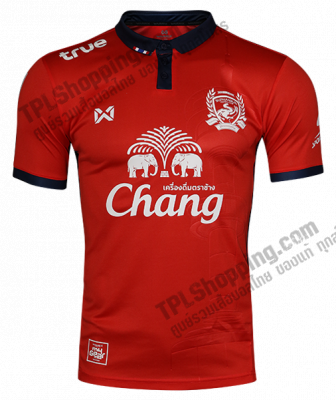 เสื้อบอลไทย เสื้อฟุตบอลไทย เสื้อสุพรรณบุรี เอฟซี ปี 2018 ทีมเยือน สีแดง สปอนเซอร์ครบ