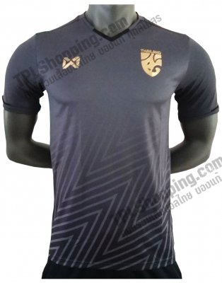 เสื้อบอลไทย เสื้อฟุตบอลไทย เสื้อเชียร์ทีมชาติไทย 2018 โลโก้ทอง Gold Limited Edition 54 สีเทา