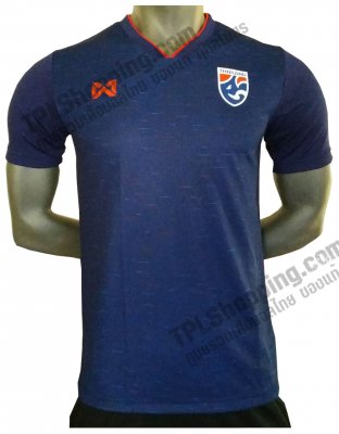เสื้อบอลไทย เสื้อฟุตบอลไทย เสื้อเชียร์ทีมชาติ 2019 Warrix สีน้ำเงินกรมท่า ล่าสุด