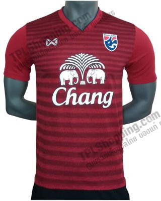 เสื้อบอลไทย เสื้อฟุตบอลไทย เสื้อเชียร์ทีมชาติ 2019 Warrix สีแดง ติดช้าง