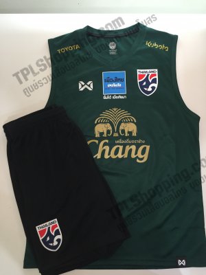 เสื้อบอลไทย เสื้อฟุตบอลไทย ชุดซ้อมทีมชาติไทยแขนกุด 2020 สีเขียว ล่าสุด