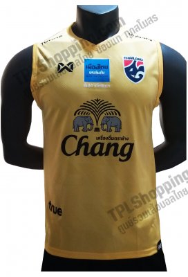เสื้อบอลไทย เสื้อฟุตบอลไทย เสื้อซ้อมทีมชาติไทยแขนกุด 2020 สีเหลือง ล่าสุด