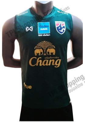 เสื้อบอลไทย เสื้อฟุตบอลไทย เสื้อซ้อมทีมชาติไทยแขนกุด 2020 สีเขียวเข้ม ล่าสุด