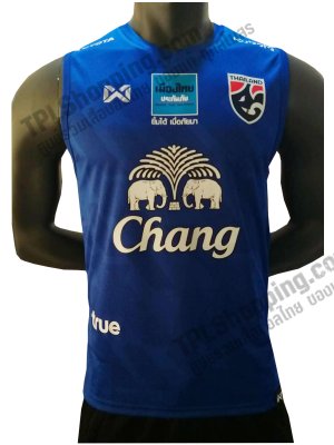เสื้อบอลไทย เสื้อฟุตบอลไทย เสื้อซ้อมทีมชาติไทยแขนกุด 2020 สีน้ำเงิน ล่าสุด