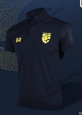 เสื้อบอลไทย เสื้อฟุตบอลไทย เสื้อโปโลทีมชาติไทย Warrix ปี 2020 สี กรมท่า-เหลือง  เฟล็กโลโก้ 3D