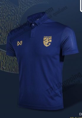 เสื้อบอลไทย เสื้อฟุตบอลไทย เสื้อโปโลทีมชาติไทย Warrix ปี 2020 สี น้ำเงิน-ทอง  เฟล็กโลโก้ 3D