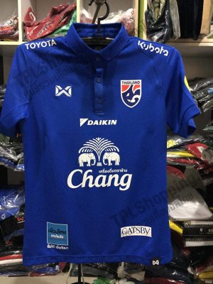 เสื้อบอลไทย เสื้อฟุตบอลไทย เสื้อโปโลทีมชาติ Full Sponsor 2021 สีน้ำเงิน