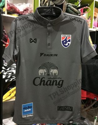เสื้อบอลไทย เสื้อฟุตบอลไทย เสื้อโปโลทีมชาติ Full Sponsor 2021 สีเทา