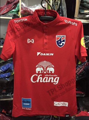 เสื้อบอลไทย เสื้อฟุตบอลไทย เสื้อโปโลทีมชาติ Full Sponsor 2021 สีแดง