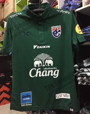 เสื้อบอลไทย เสื้อฟุตบอลไทย เสื้อโปโลทีมชาติ Full Sponsor 2021 สีเขียว
