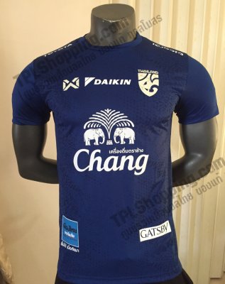 เสื้อบอลไทย เสื้อฟุตบอลไทย เสื้อเชียร์ทีมชาติ 2021-2022 Warrix  พร้อมสปอนเซอร์ครบ ล่าสุด สีน้ำเงิน 