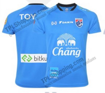 เสื้อบอลไทย เสื้อฟุตบอลไทย เสื้อซ้อมทีมชาติไทย 2022-02 พร้อมชุดสปอนเซอร์หน้า-หลัง (ล่าสุด) สีน้ำเงิน  เกรดนักเตะ