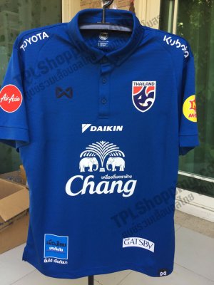 เสื้อบอลไทย เสื้อฟุตบอลไทย เสื้อโปโลทีมชาติ Full Sponsor 2022 สีน้ำเงินเข้ม