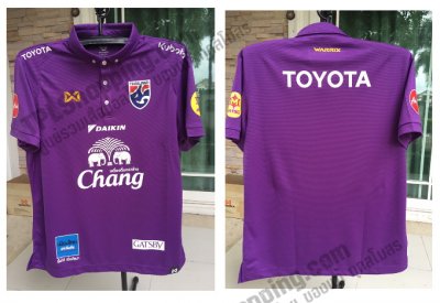 เสื้อบอลไทย เสื้อฟุตบอลไทย เสื้อโปโลทีมชาติ Full Sponsor 2022 สีม่วง