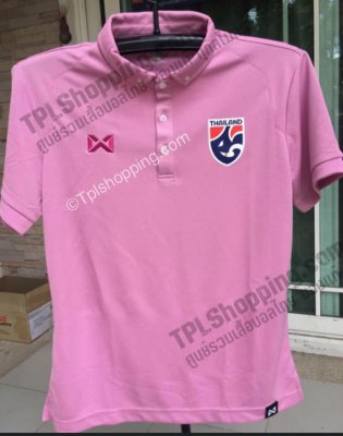 เสื้อบอลไทย เสื้อฟุตบอลไทย เสื้อโปโลทีมชาติไทย 2022  สีชมพู
